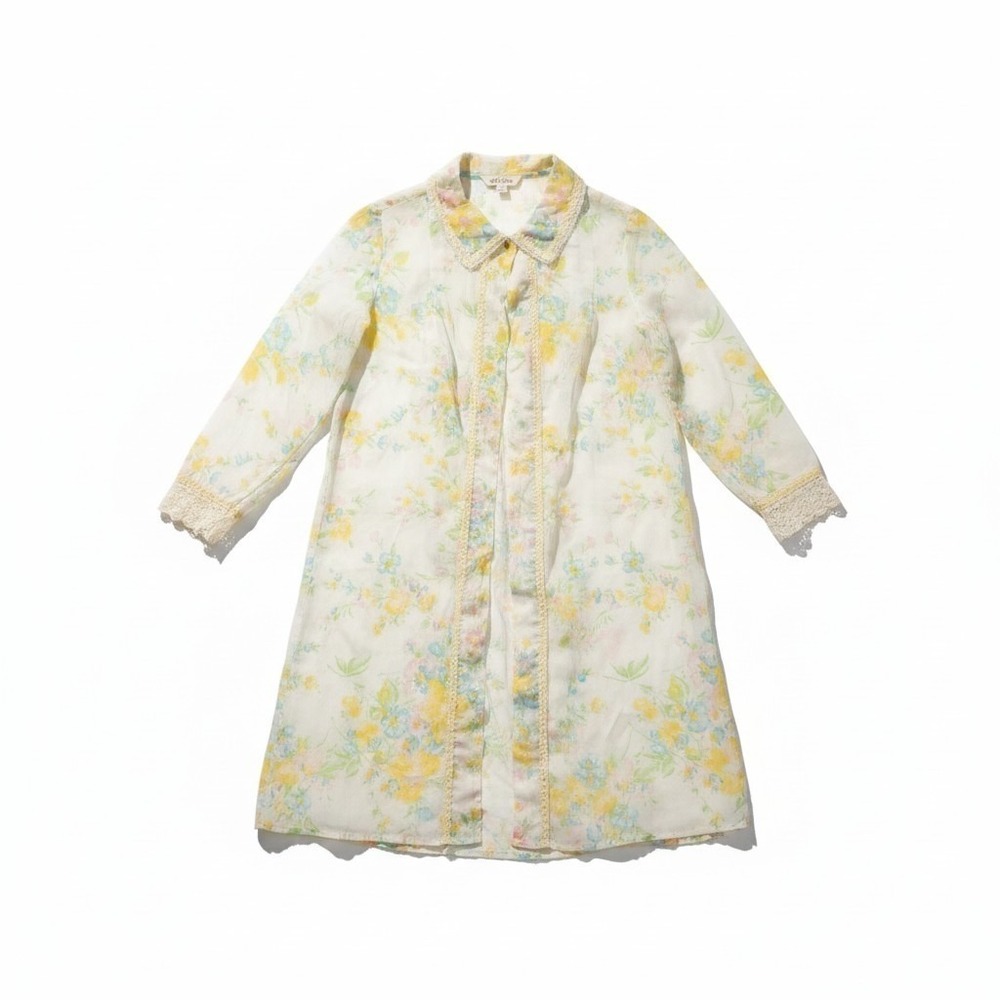 Barbizon Floral Robe Lace Trim Blendaire Batiste Pastel Small USA Made Vintage